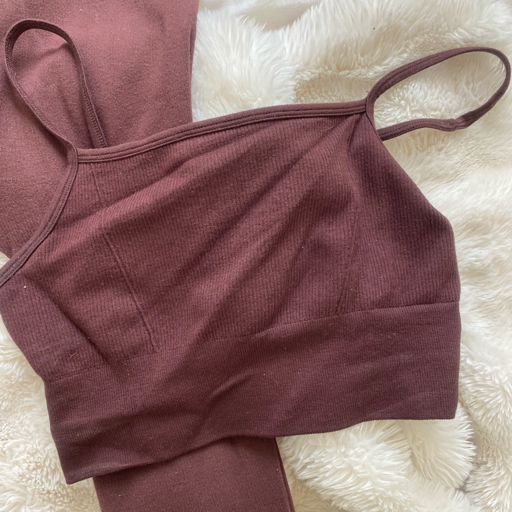 Fabletics Brown Knit Ribbed Two-Piece Active Set … - image 2